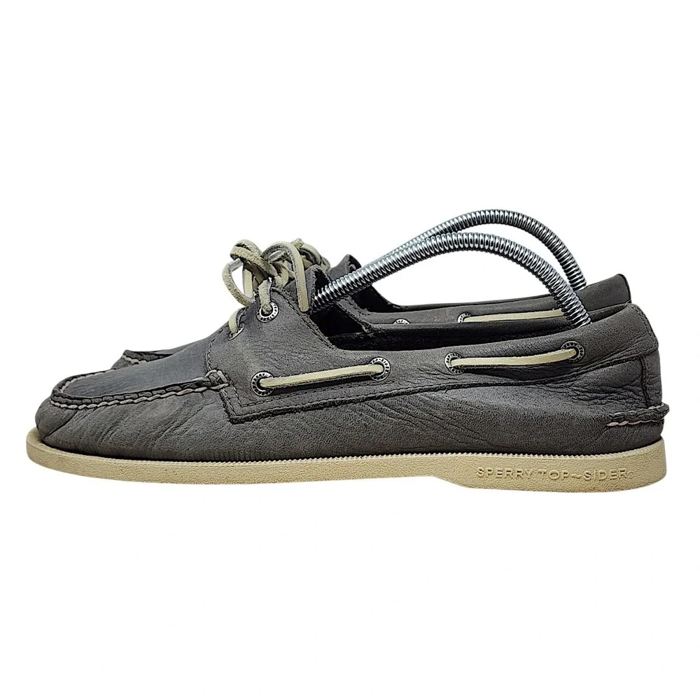 Sperry Top Sider 8.5 M Men Gray Leather Authentic Original Boat Shoes Classic